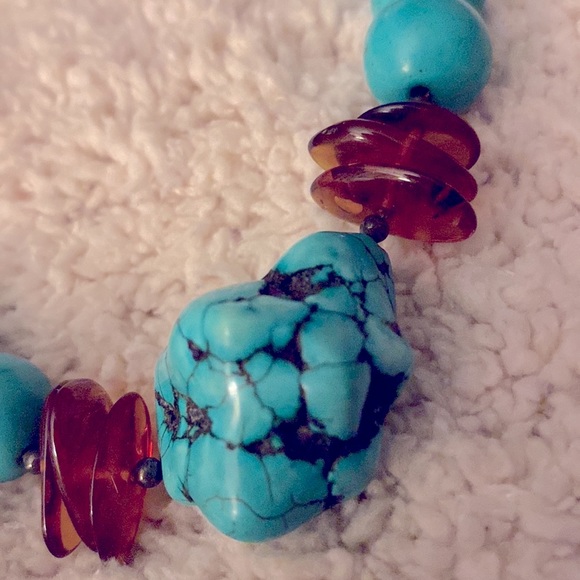 Turquoise statement necklace with amber - Picture 4 of 5